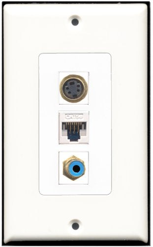 RiteAV 1 Port RCA Blue 1 S-Video 1 Cat5e Ethernet White Wall Plate OVERSIZED