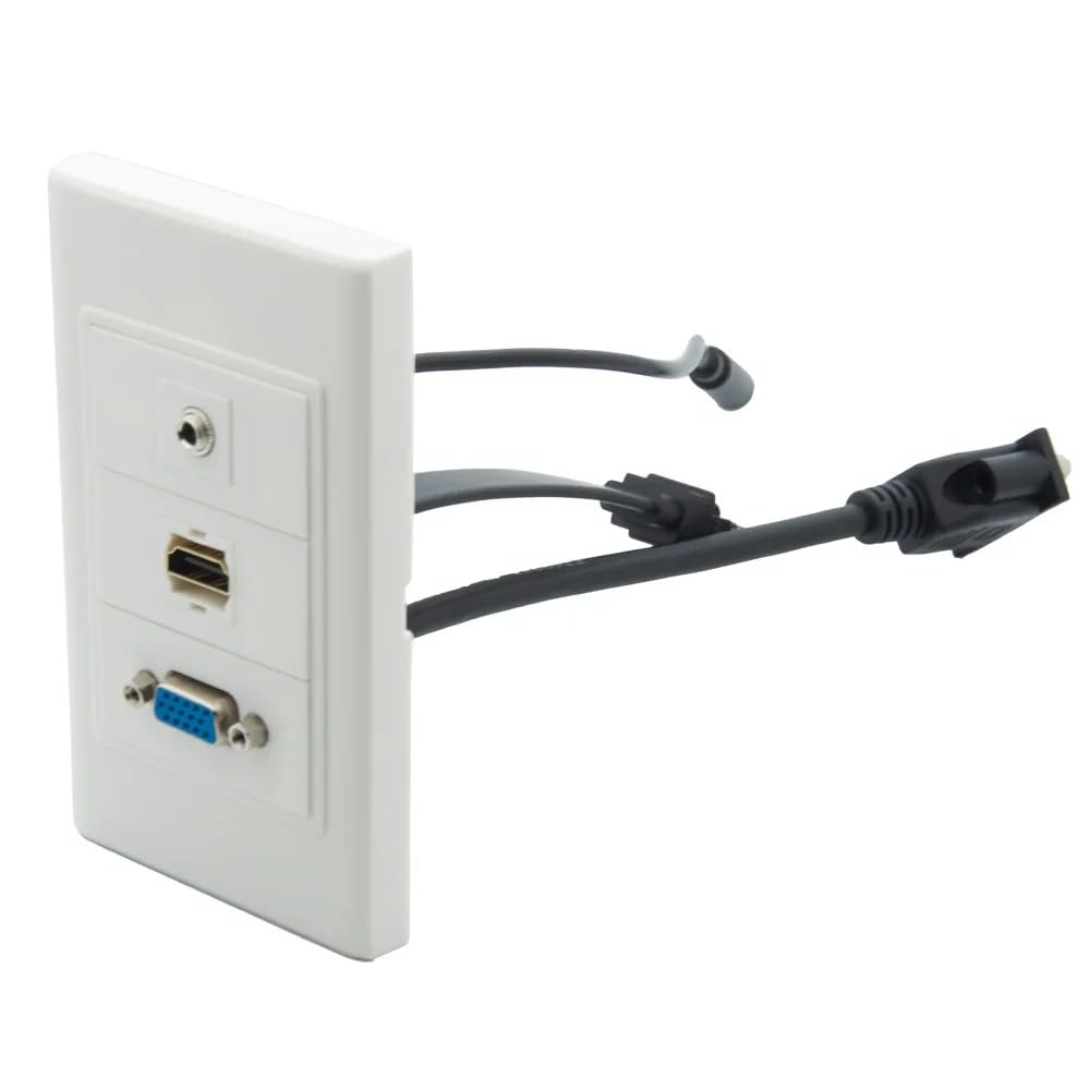 RiteAV 1 Gang Screwless SVGA 3.5mm Stereo Audio HDMI Flat Short Cable Style Female to Female Pigtail Wall Plate