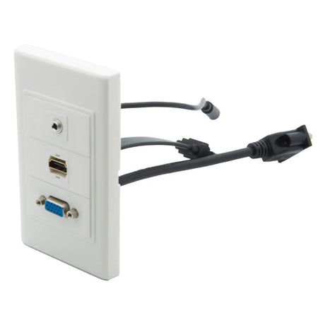 RiteAV 1 Gang Screwless SVGA 3.5mm Stereo Audio HDMI Flat Short Cable Style Female to Female Pigtail Wall Plate