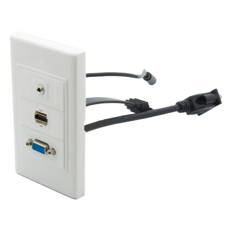RiteAV 1 Gang Screwless SVGA 3.5mm Stereo Audio HDMI Flat Short Cable Style Female to Female Pigtail Wall Plate