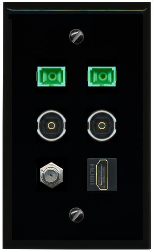 RiteAV Coax HDMI 2 SC APC Simplex Fiber 2 TOSLINK Flat/Solid Wall Plate [Black]
