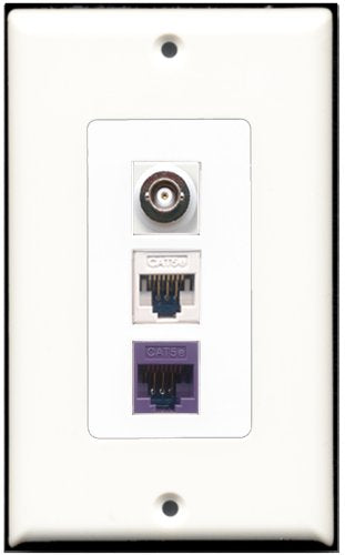 RiteAV 1 Port BNC 1 Cat5e Ethernet White 1 Cat5e Ethernet Purple Wall Plate OVERSIZED