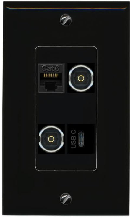 RiteAV CAT6 2 TOSLINK USBC Wall Plate Decorative [Black]
