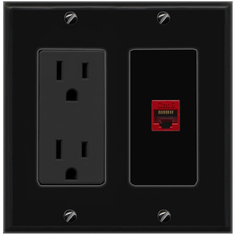 RiteAV CAT6-RED Wall Plate with Power Outlet [Black]