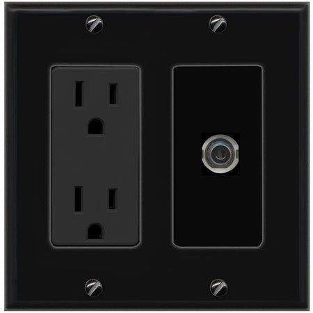 RiteAV 3.5MM Wall Plate with Power Outlet [Black]
