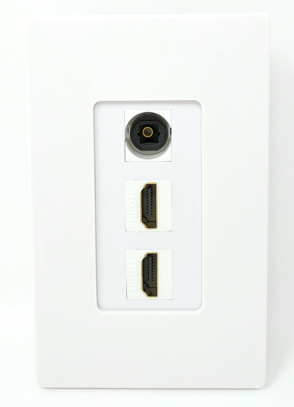 RiteAV - 2 Port HDMI 1 Toslink Screwless Decorative Wall Plate - White