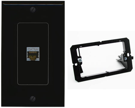 RiteAV 1 Port Cat6A Wall Plate - 1 Gang w-Bracket [Black/Black]