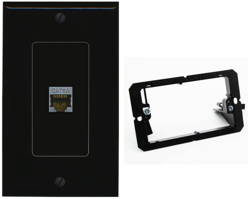 RiteAV 1 Port Cat6A Wall Plate - 1 Gang w-Bracket [Black/Black]