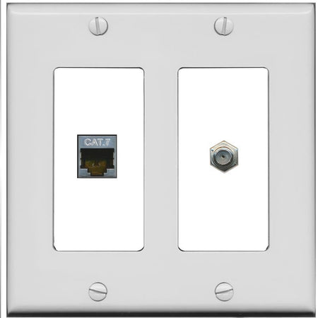 RiteAV Coax and Cat7 Wall Plate - 2 Gang [Gray/White]
