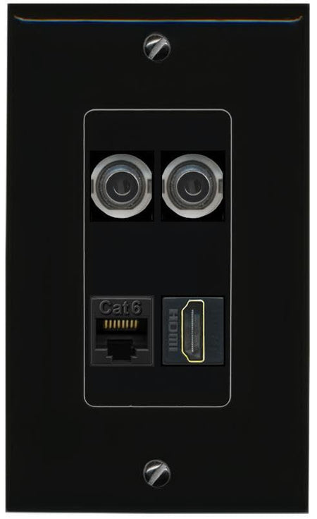 RiteAV 2 3.5mm CAT6 HDMI Wall Plate Decorative [Black]