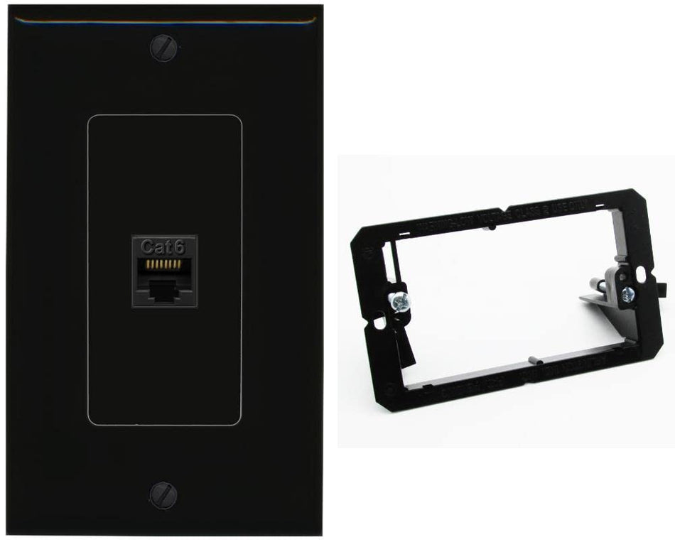 RiteAV 1 Port Cat6 Ethernet Wall Plate Female-Female - 1 Gang w-Bracket [Black/Black]