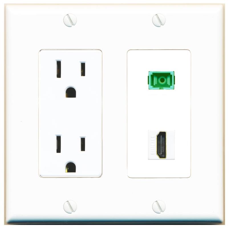 RiteAV 1 Port Fiber Optic Jack SC Simplex APC + HDMI Wall Plate-Outlet White