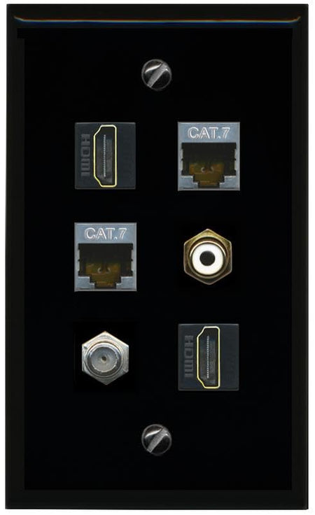 RiteAV 2 CAT7 COAX 2 HDMI RCA WHITE Flat/Solid Wall Plate [Black]