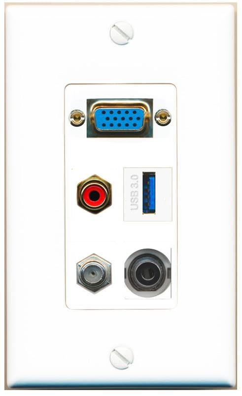 RiteAV SVGA + 3.5mm COAX RCA-RED USB-3 Wall Plate [White]