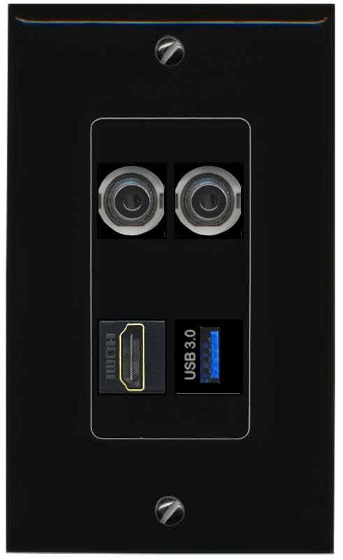RiteAV 2 3.5mm HDMI USB-3 Wall Plate Decorative [Black]