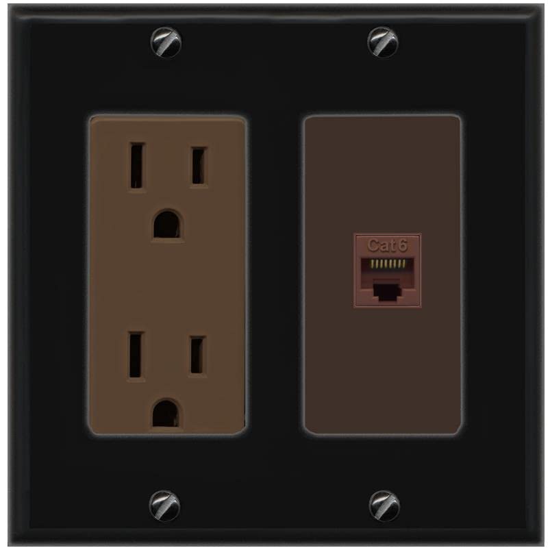 RiteAV 1 Port Cat6 Ethernet Wall Plate Female-Female - Outlet [Black/Brown]