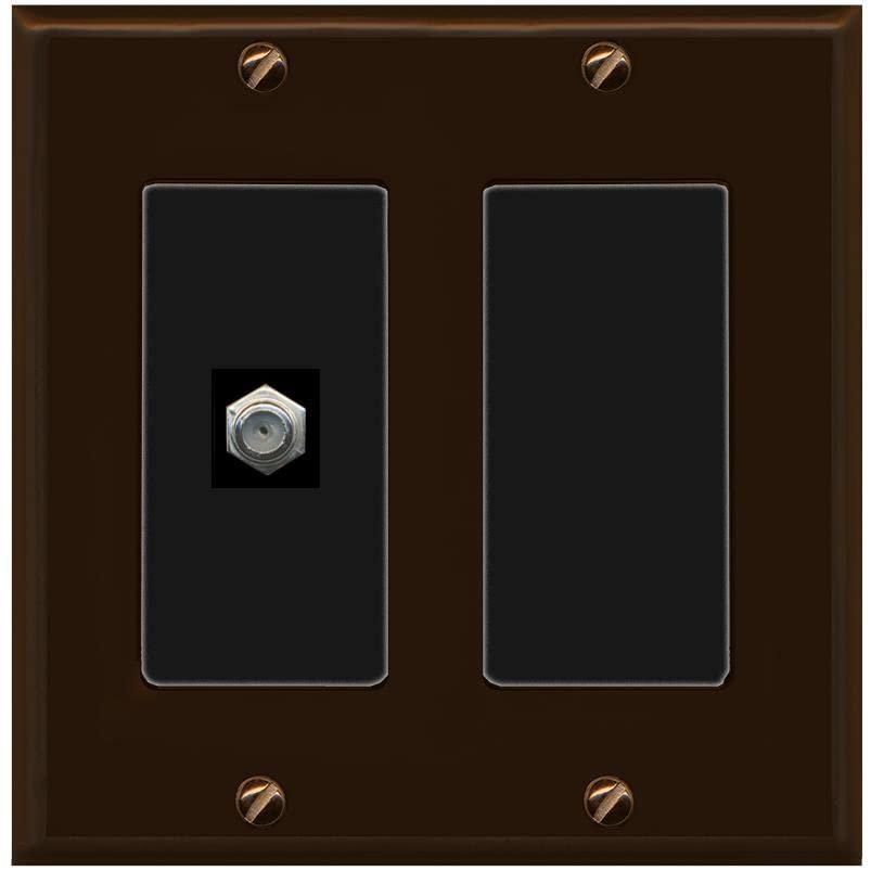RiteAV 1 Port Coax Cable TV F-Type Wall Plate - 2 Gang [Brown/Black]