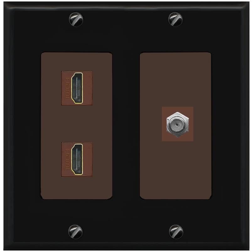 Coax 2 HDMI Wall Plate-2 Gang Black/Brown