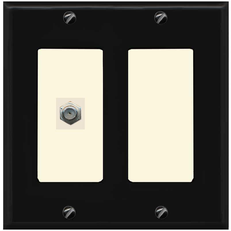RiteAV 1 Port Coax Cable TV F-Type Wall Plate - 2 Gang [Black/Light-Almond]