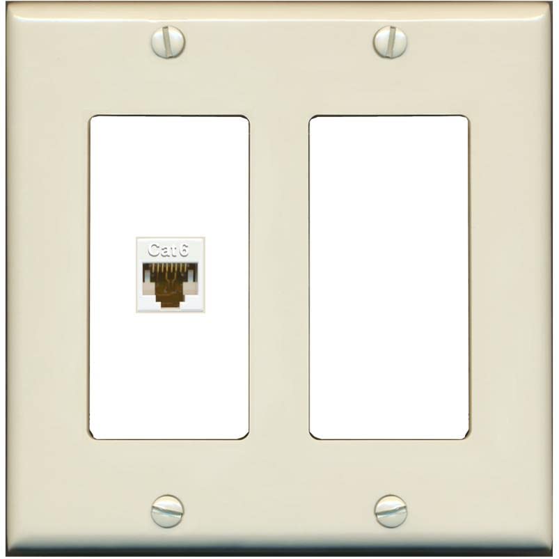 RiteAV 1 Port Cat6 Ethernet Wall Plate Female-Female - 2 Gang [Light-Almond/White]