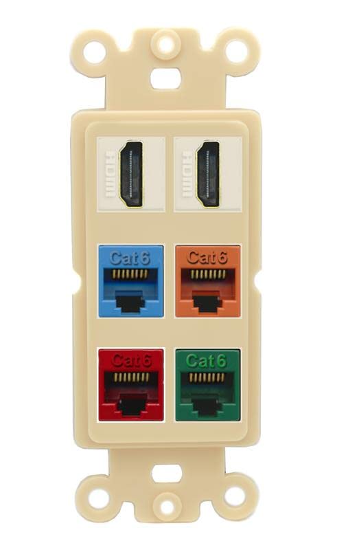 RiteAV 2 HDMI 4 Cat6 Ethernet Mixed Color Wall Plate - Rocker [Ivory/Ivory]