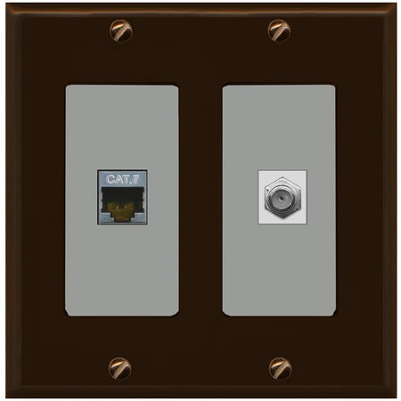 RiteAV Coax and Cat7 Wall Plate - 2 Gang [Brown/Gray]