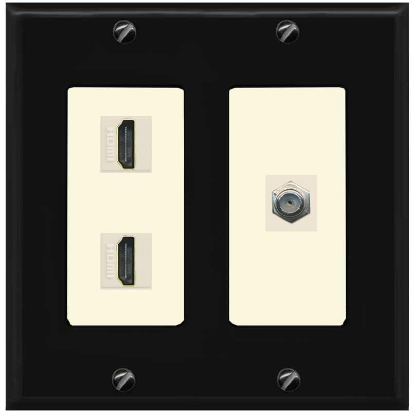 COAX 2 HDMI Wall Plate-2 Gang Black/Light-Almond