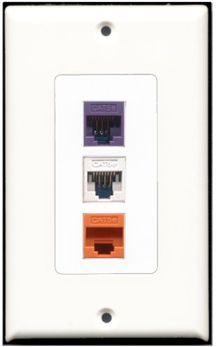 RiteAV 1 Port Cat5e Ethernet White 1 Cat5e Ethernet Orange 1 Cat5e Ethernet Purple Wall Plate OVERSIZED