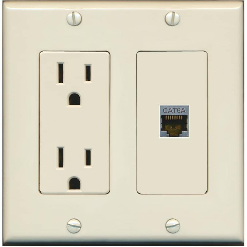 RiteAV 1 Port Cat6A Wall Plate - Outlet [Light-Almond]