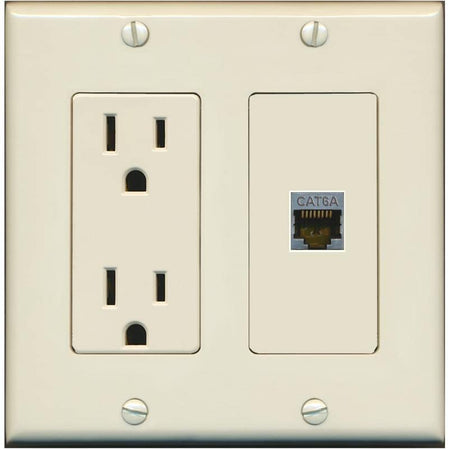 RiteAV 1 Port Cat6A Wall Plate - Outlet [Light-Almond]
