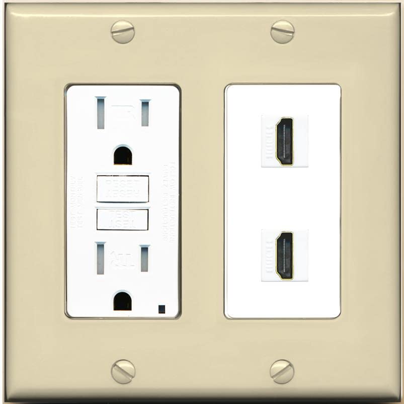 RiteAV HDMI Wall Plate 2 Port - GFCI [Ivory/White]
