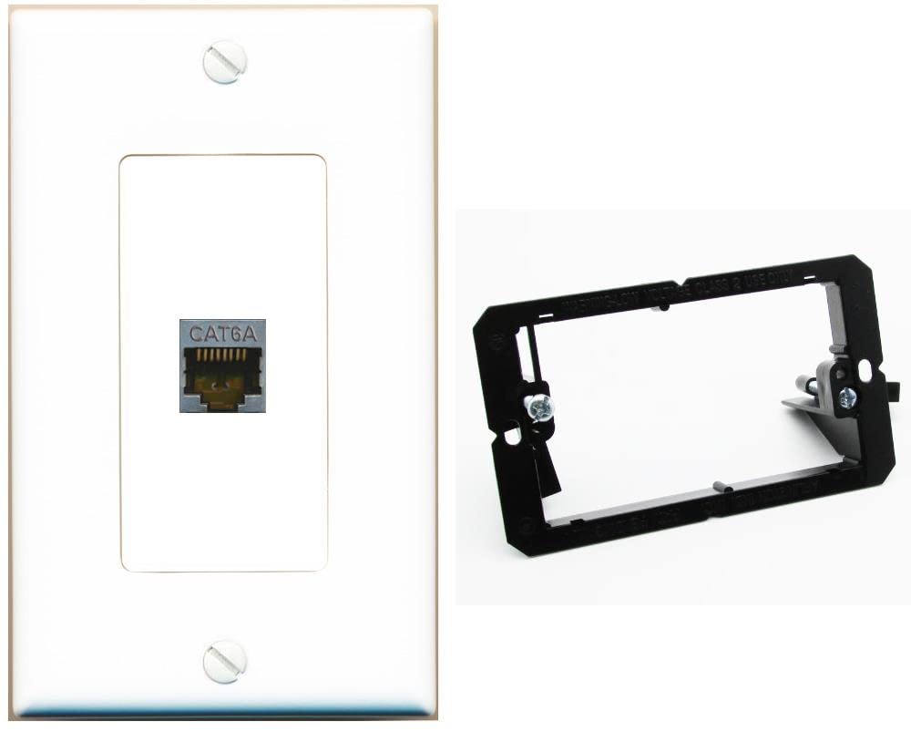 RiteAV 1 Port Cat6A Wall Plate - 1 Gang w-Bracket [White/White]