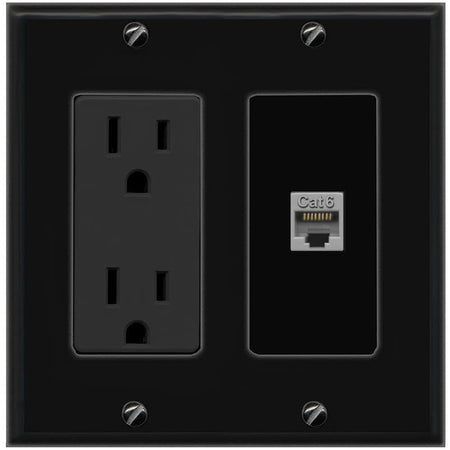RiteAV CAT6-GRAY Wall Plate with Power Outlet [Black]