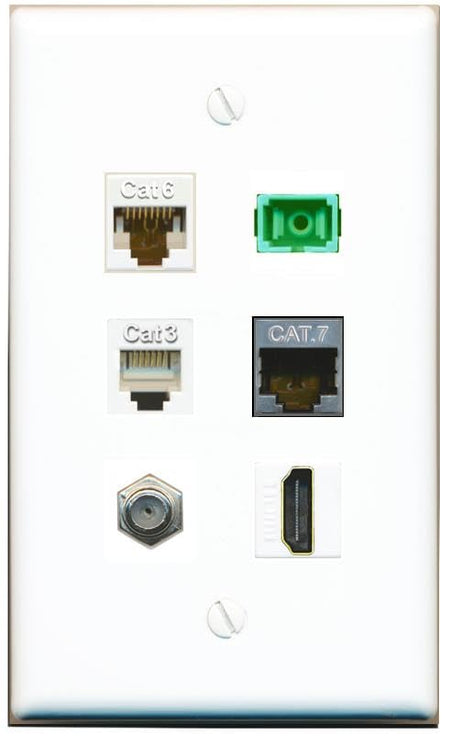 RiteAV CAT6 CAT7 Coax HDMI Phone SC-APC-SX Flat/Solid Wall Plate [White]