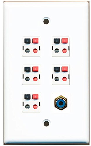RiteAV 5 x Speaker Jacks and 1 x RCA Subwoofer Port Wall Plate Single Gang White
