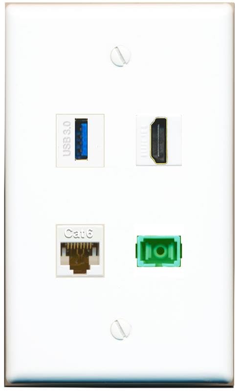 RiteAV - CAT6 HDMI SC-APC Singlemode Simplex USB-3 Wall Plate Flat White