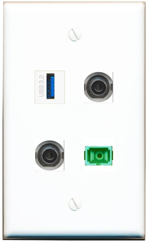 RiteAV - 2 3-5MM SC-APC Singlemode Simplex USB-3 Wall Plate Flat White