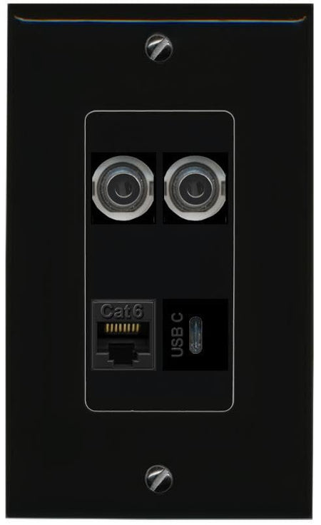 RiteAV 2 3.5mm CAT6 USBC Wall Plate Decorative [Black]