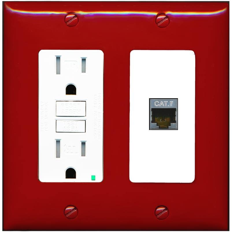 RiteAV 1 Port Cat7 Shielded Ethernet Wall Plate - GFCI [Red/White]