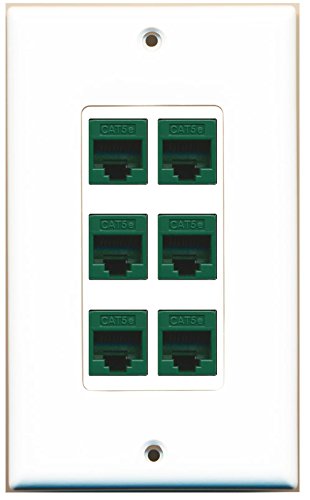RiteAV 1 Gang 6 Cat5e Green Wall Plate OVERSIZED White
