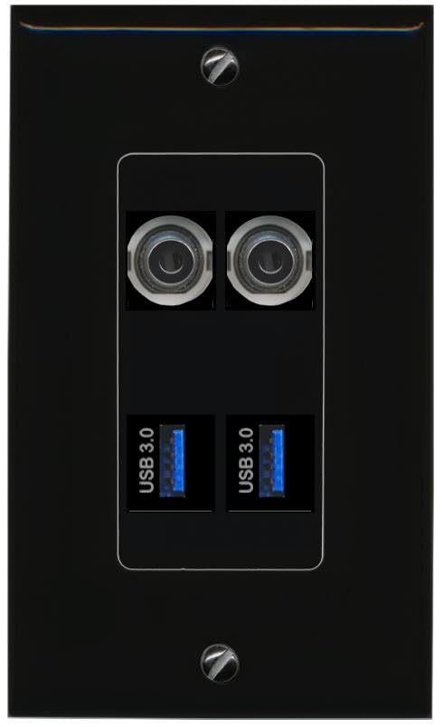 RiteAV 2 3.5mm 2 USB-3 Wall Plate Decorative [Black]