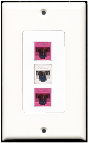 RiteAV 1 Port Cat5e Ethernet White 2 Port Cat5e Ethernet Pink Wall Plate OVERSIZED