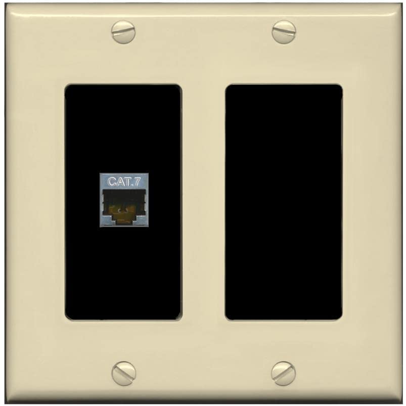 RiteAV 1 Port Cat7 Shielded Ethernet Wall Plate - 2 Gang [Ivory/Black]
