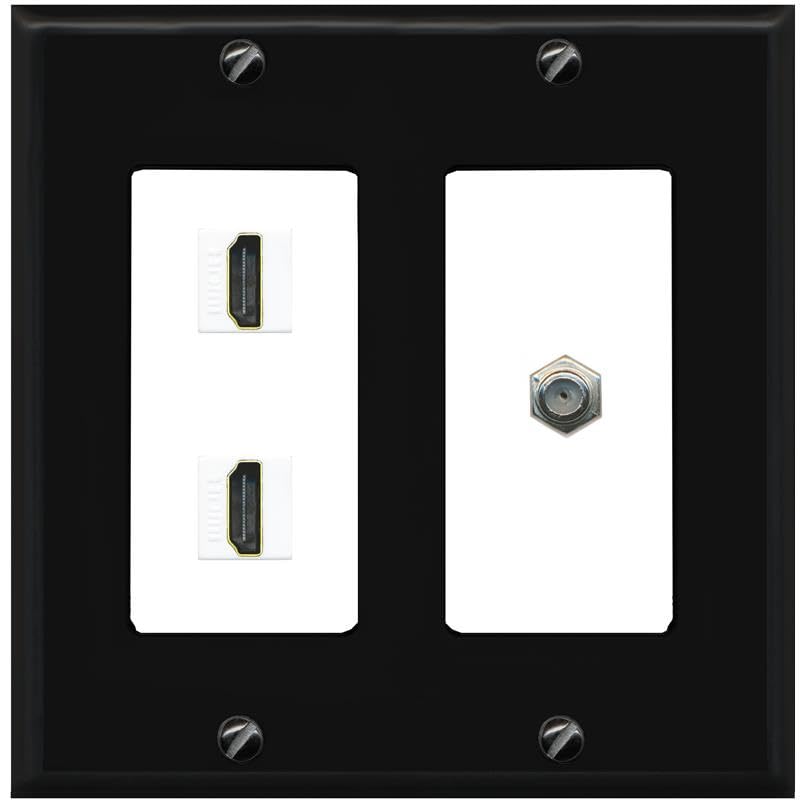 Coax 2 HDMI Wall Plate-2 Gang Black/White