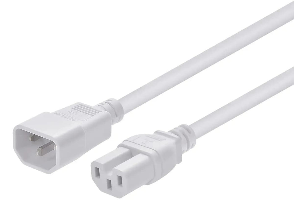 Monoprice Heavy Duty Power Cable - 6 Feet - White | IEC 60320 C14 to IEC 60320 C15, 14AWG, 15A, SJT, 125V, for Computers, TVs, Monitors