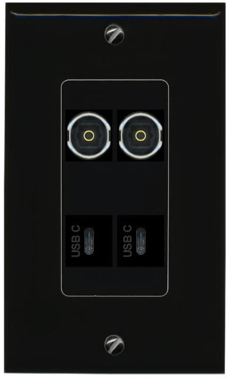 RiteAV 2 TOSLINK 2 USBC Wall Plate Decorative [Black]