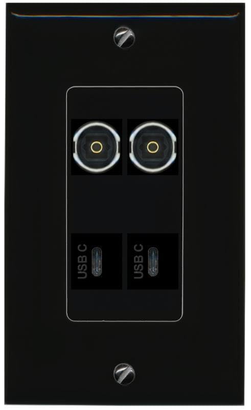 RiteAV 2 TOSLINK 2 USBC Wall Plate Decorative [Black]