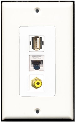 RiteAV 1 Port RCA Yellow 1 USB A-A 1 Cat5e Ethernet White Wall Plate Oversized