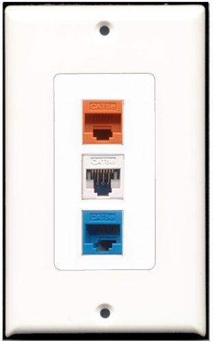 RiteAV 1 Port Cat5e Ethernet White 1 Cat5e Ethernet Blue 1 Cat5e Ethernet Orange Wall Plate OVERSIZED