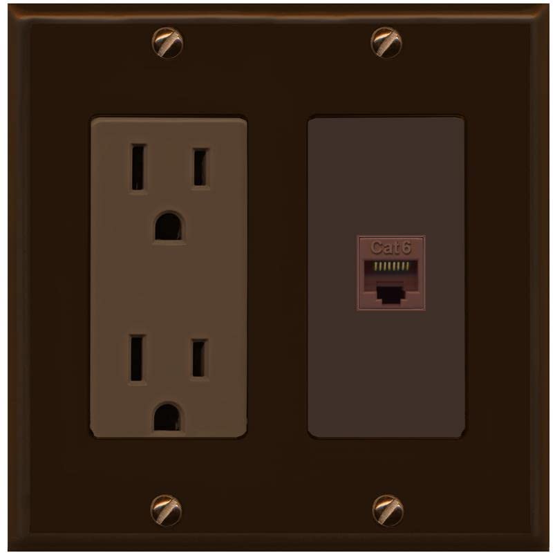 RiteAV 1 Port Cat6 Ethernet Wall Plate Female-Female - Outlet [Brown/Brown]